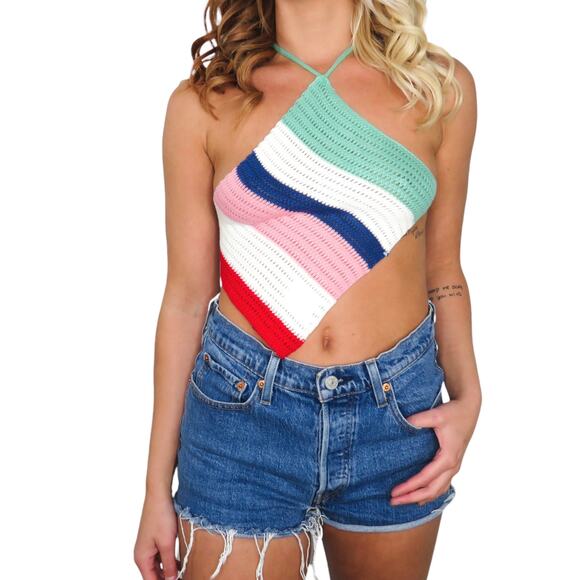 SHEIN Y2k Rainbow Crochet Halter Top - Picture 3 of 7